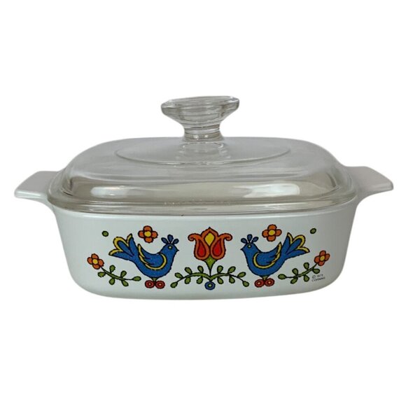 Vintage Corning Ware Country Festival 1 Qt Casserole Dish with Clear Lid 1975 - Picture 1 of 9